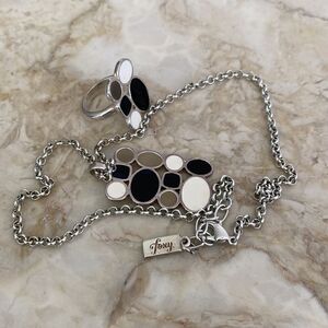 Foxy Originals Matching Set Necklace & Ring Silver Tone & Enamel